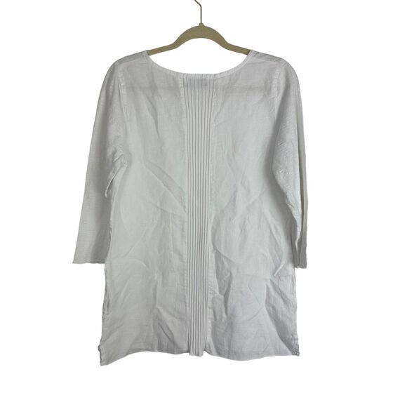 Fenini Women's White Linen Top‎ Tunic Size Small Lagenlook Pullover Pockets USA - Picture 3 of 9